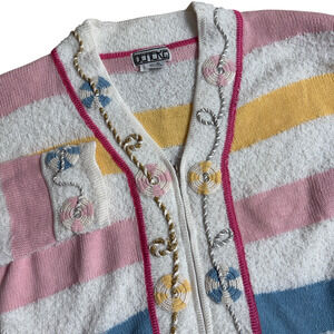 VTG Berek Cardigan Womens Large Linen Cotton Pastel Sweate Art to Wear Embellish